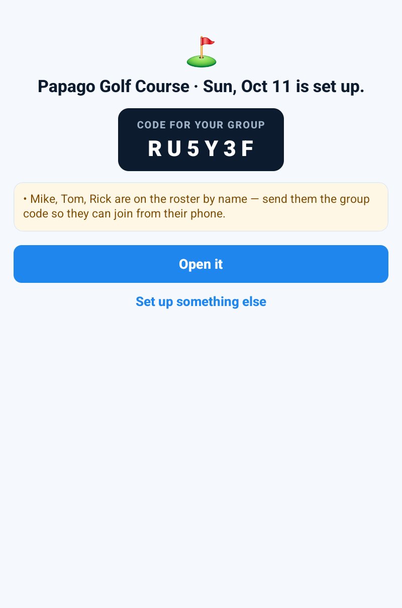 Built: Papago Golf Course is set up, with the code for your group